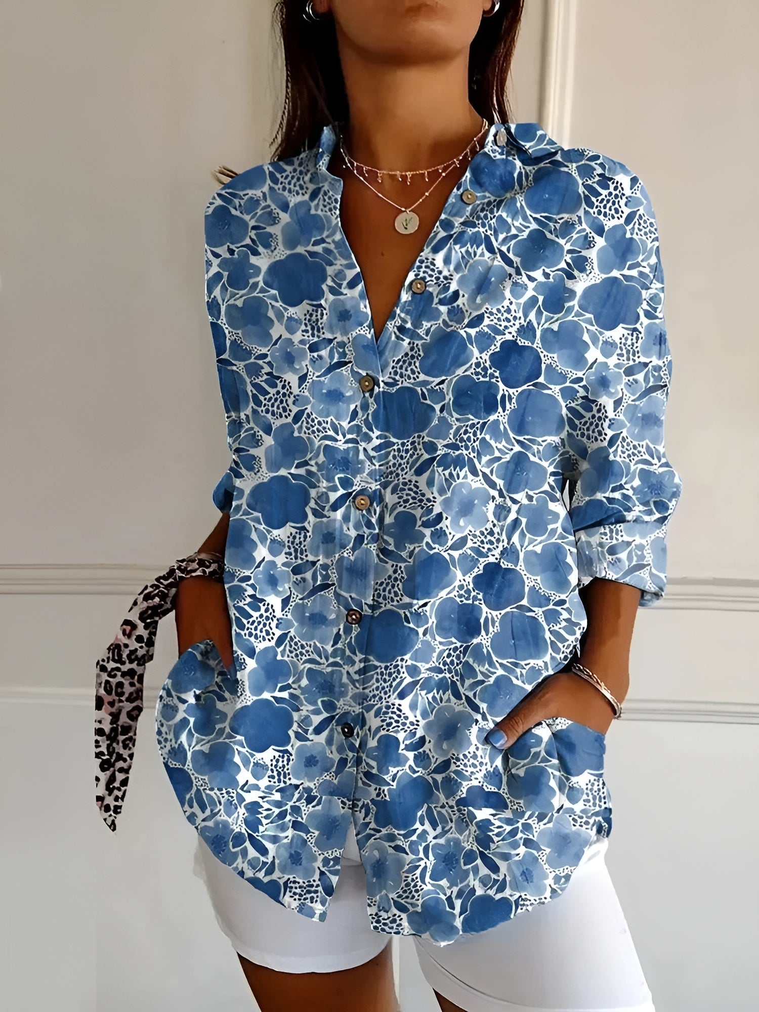 Women’s Printed Relaxed Fit Button Front Blouse