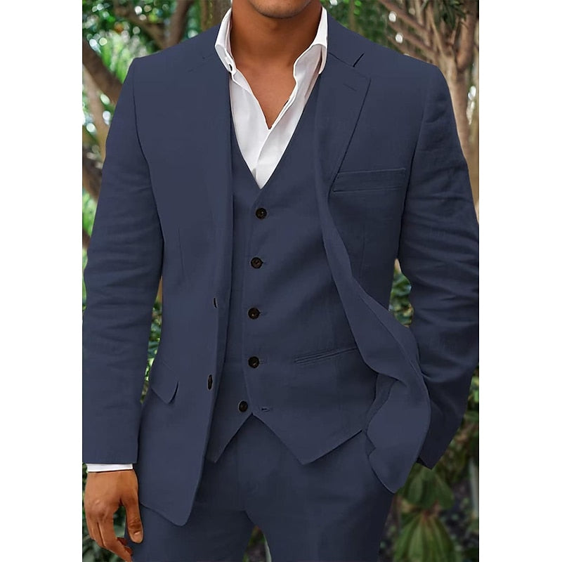 Stylish Men's Linen Set: Blazer, Waistcoat, and Trousers