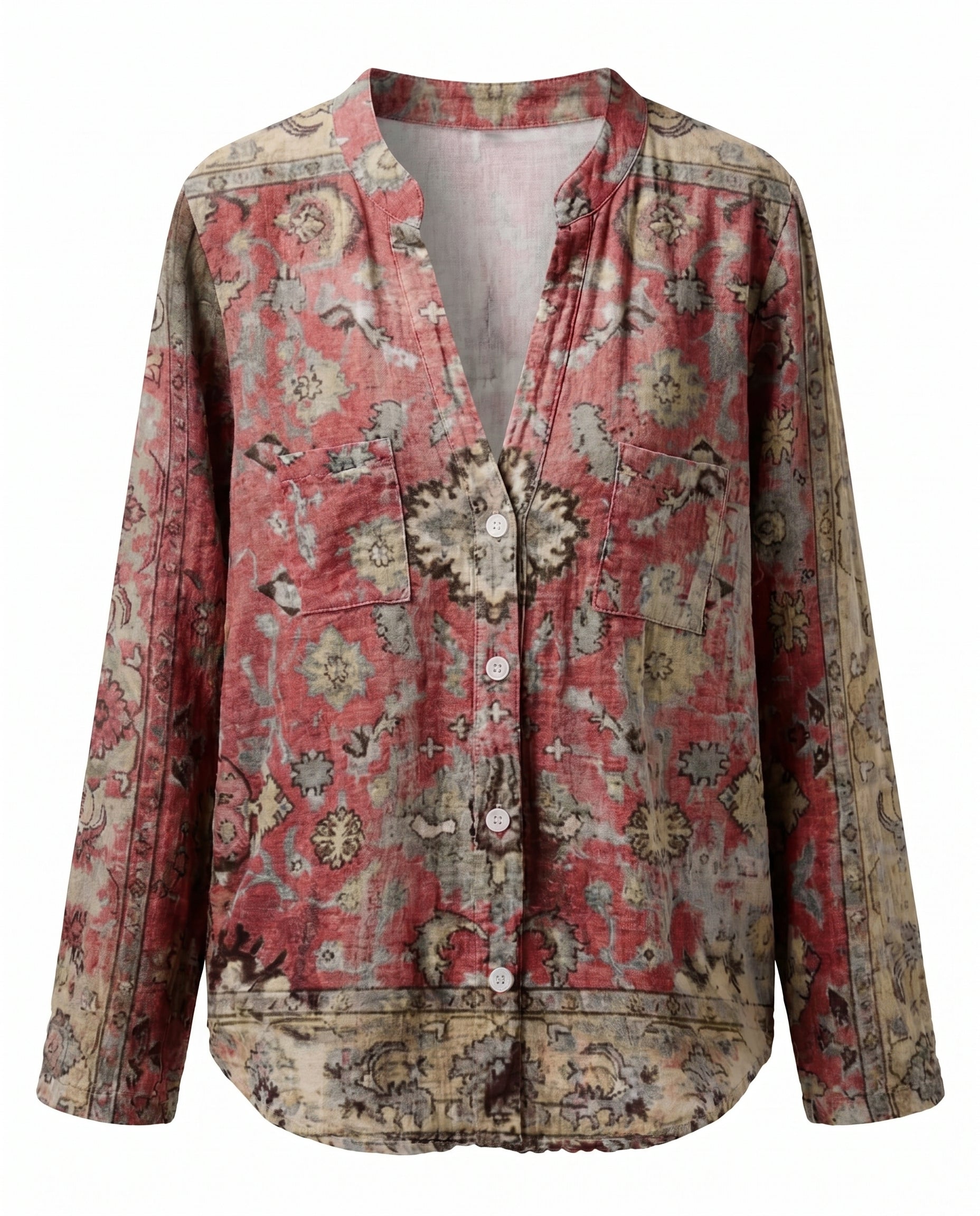 Women's Vintage Floral Print V-Neck Blouse