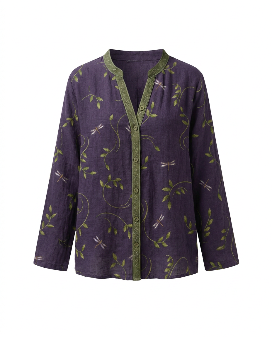 Women's Vintage Floral Print V-Neck Blouse