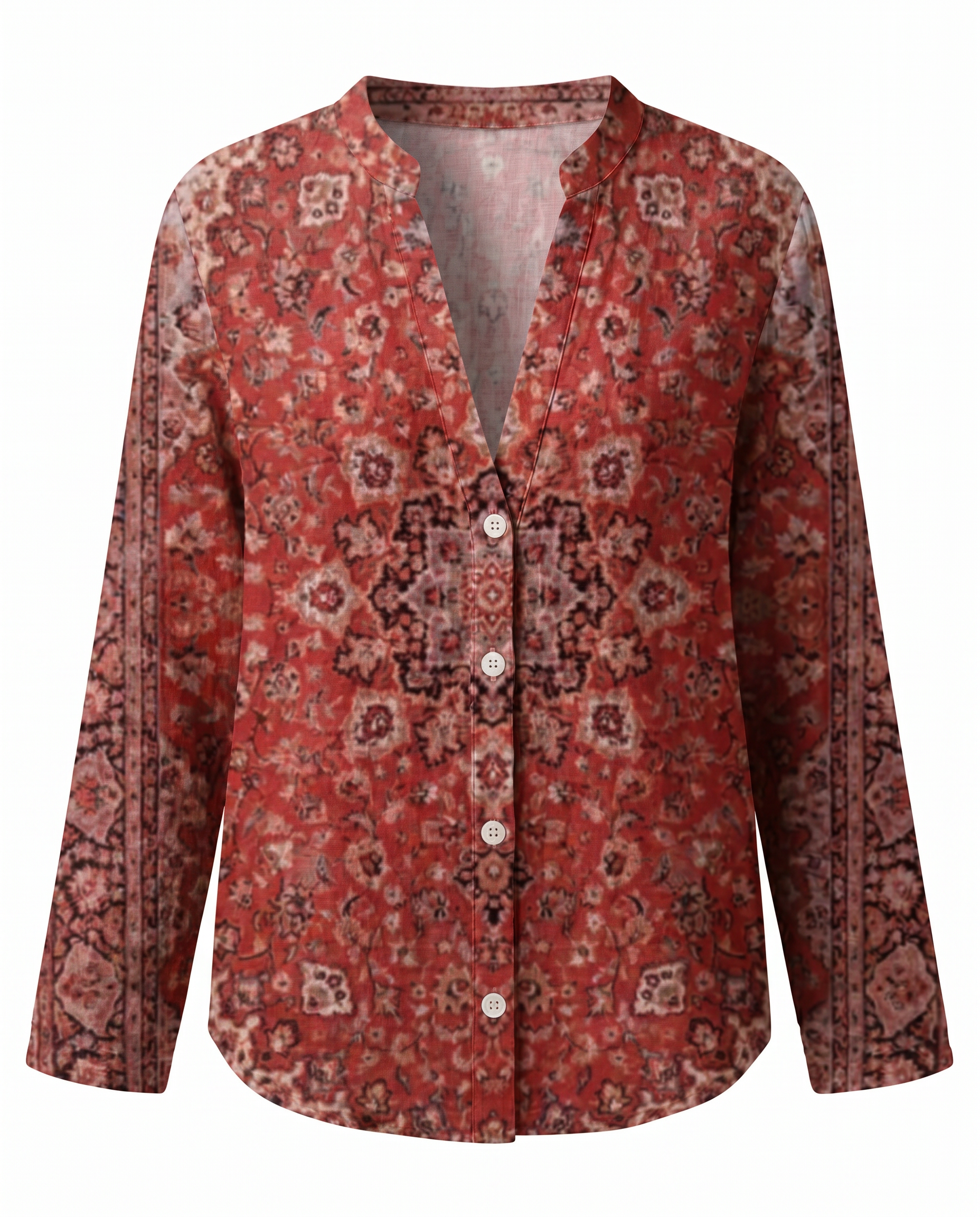 Women's Vintage Floral Print V-Neck Blouse