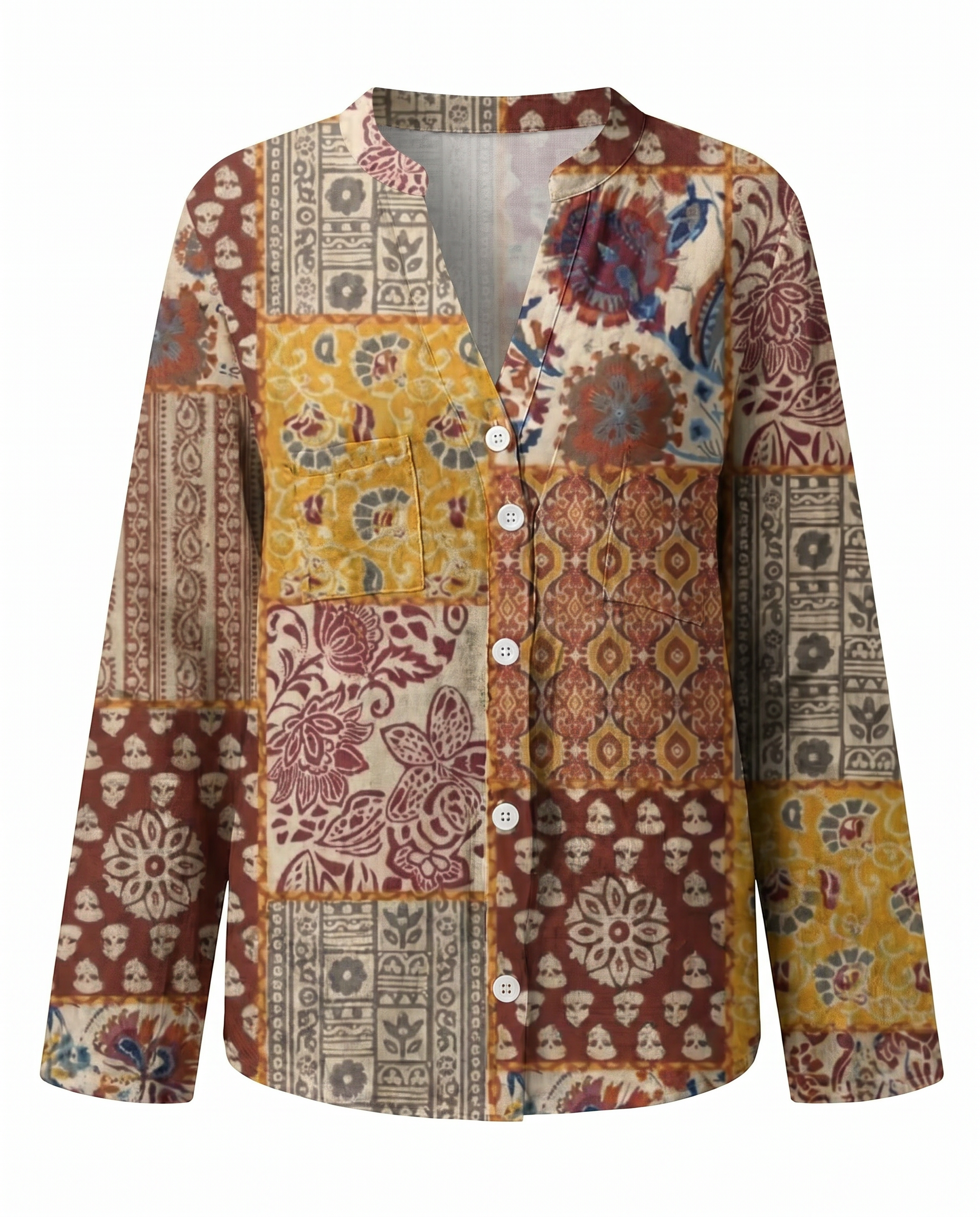 Women's Vintage Floral Print V-Neck Blouse