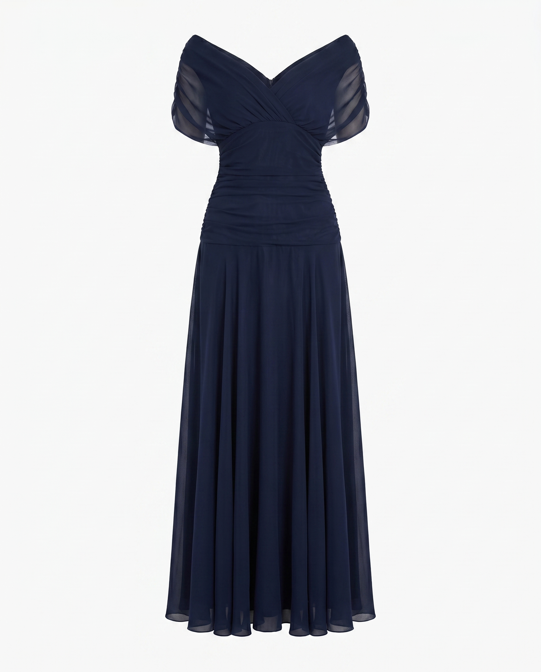 Women's Draped Off-Shoulder V-Neck Ruched Maxi Gown