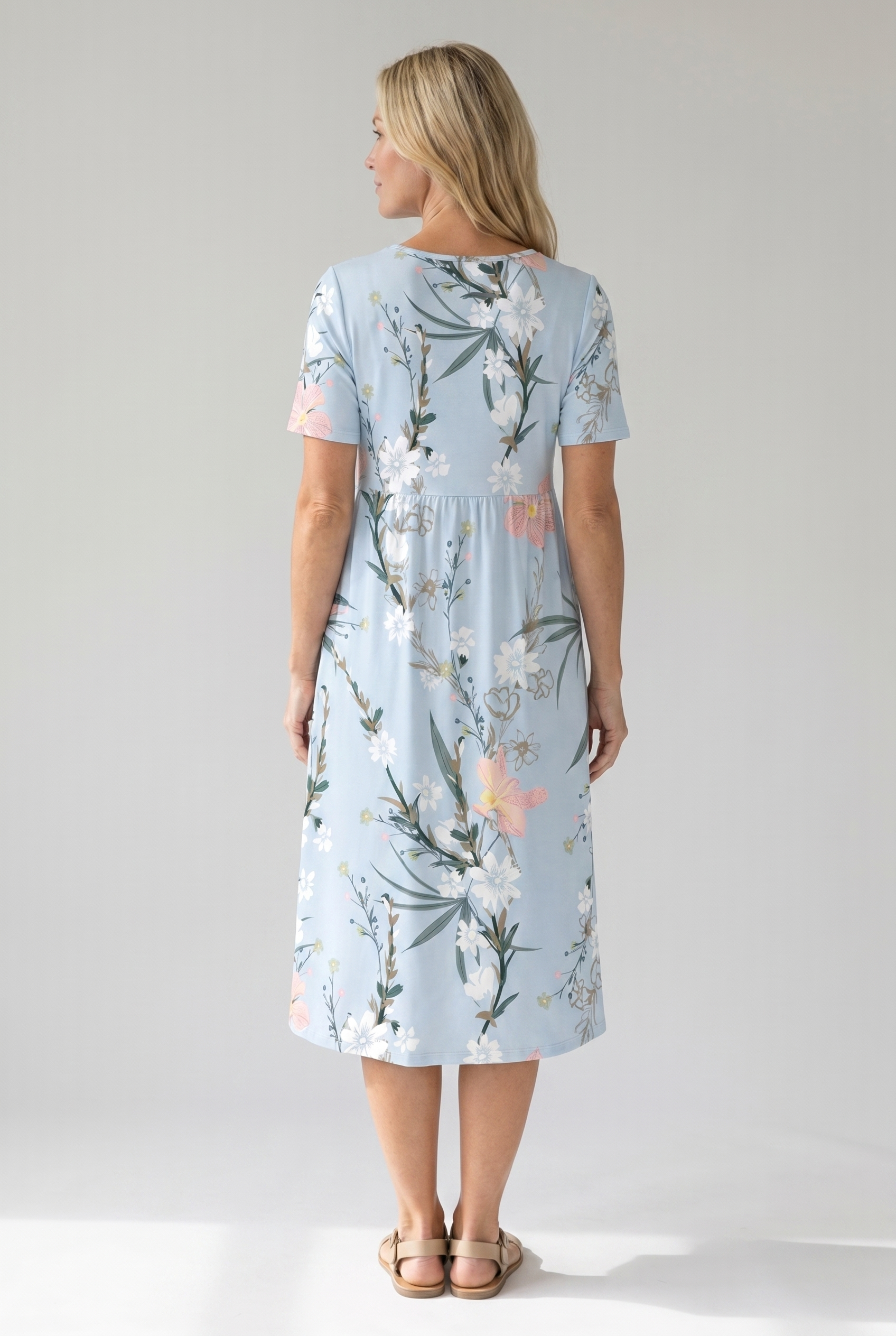 Women's Fresh Floral A-Line Round Neck Midi Dress
