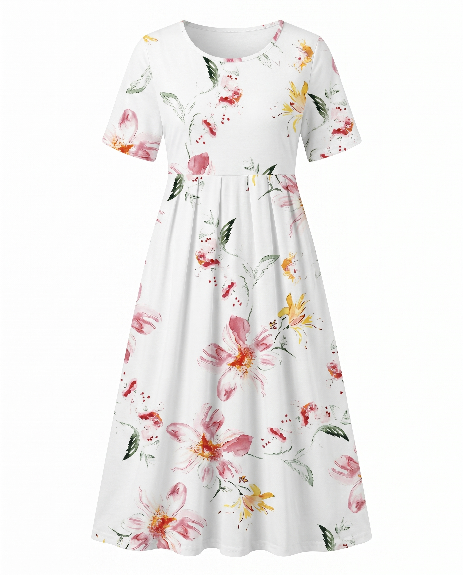 Women's Fresh Floral A-Line Round Neck Midi Dress