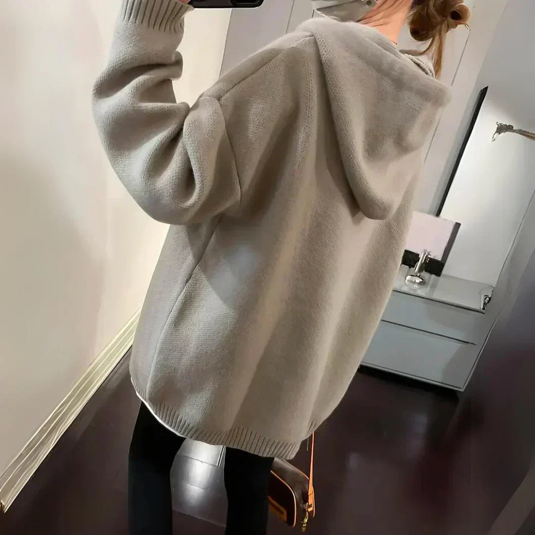 Women's Oversized Smiley Face Knit Hoodie