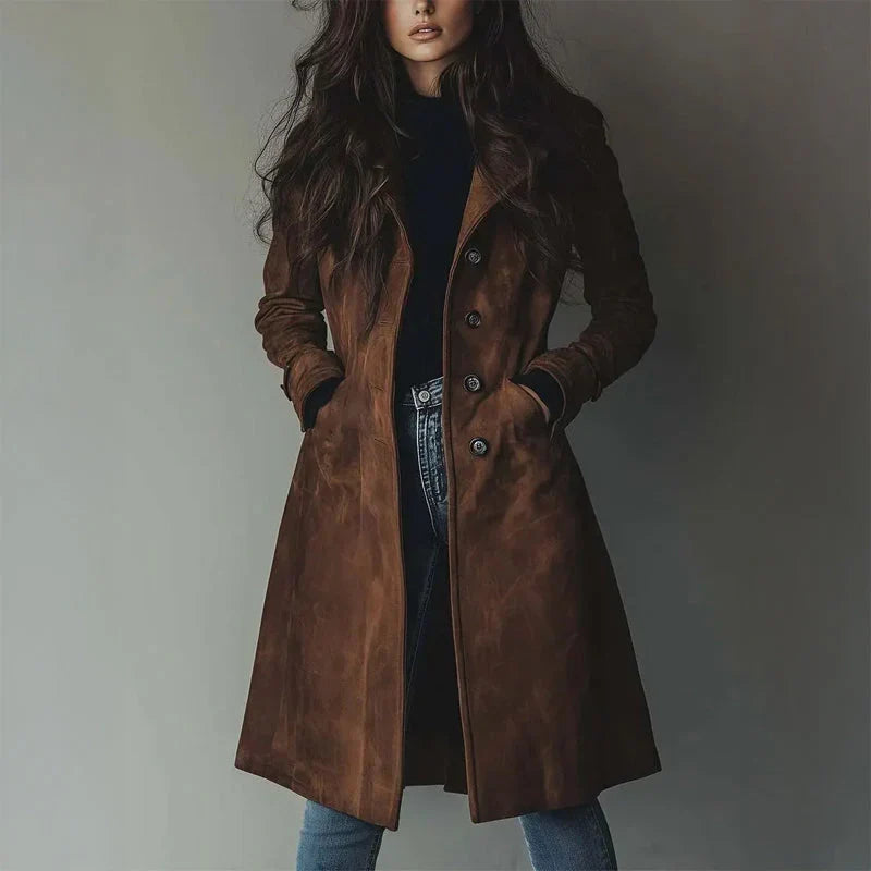 Women’s Double-Breasted Suede Trench Coat