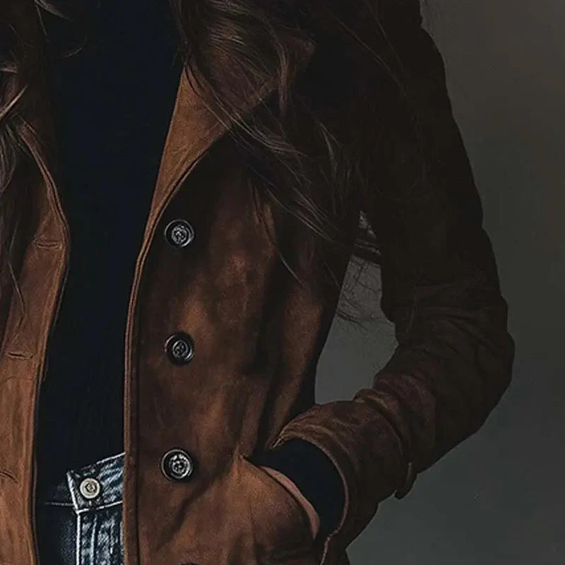 Women’s Double-Breasted Suede Trench Coat