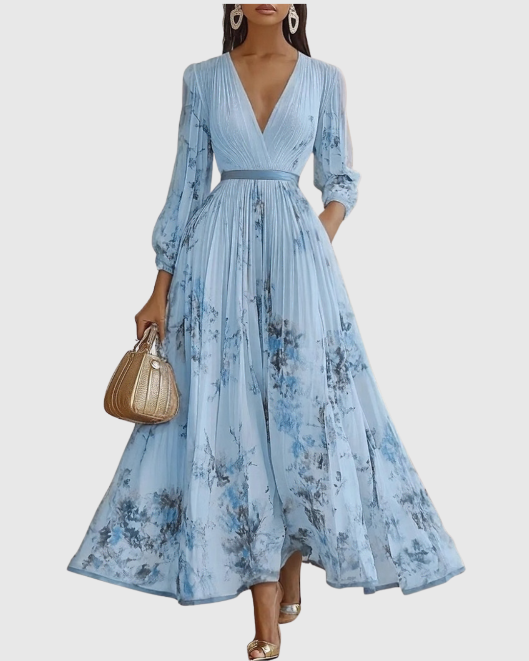 Elegant Women's V-Neck A-Line Maxi Dress