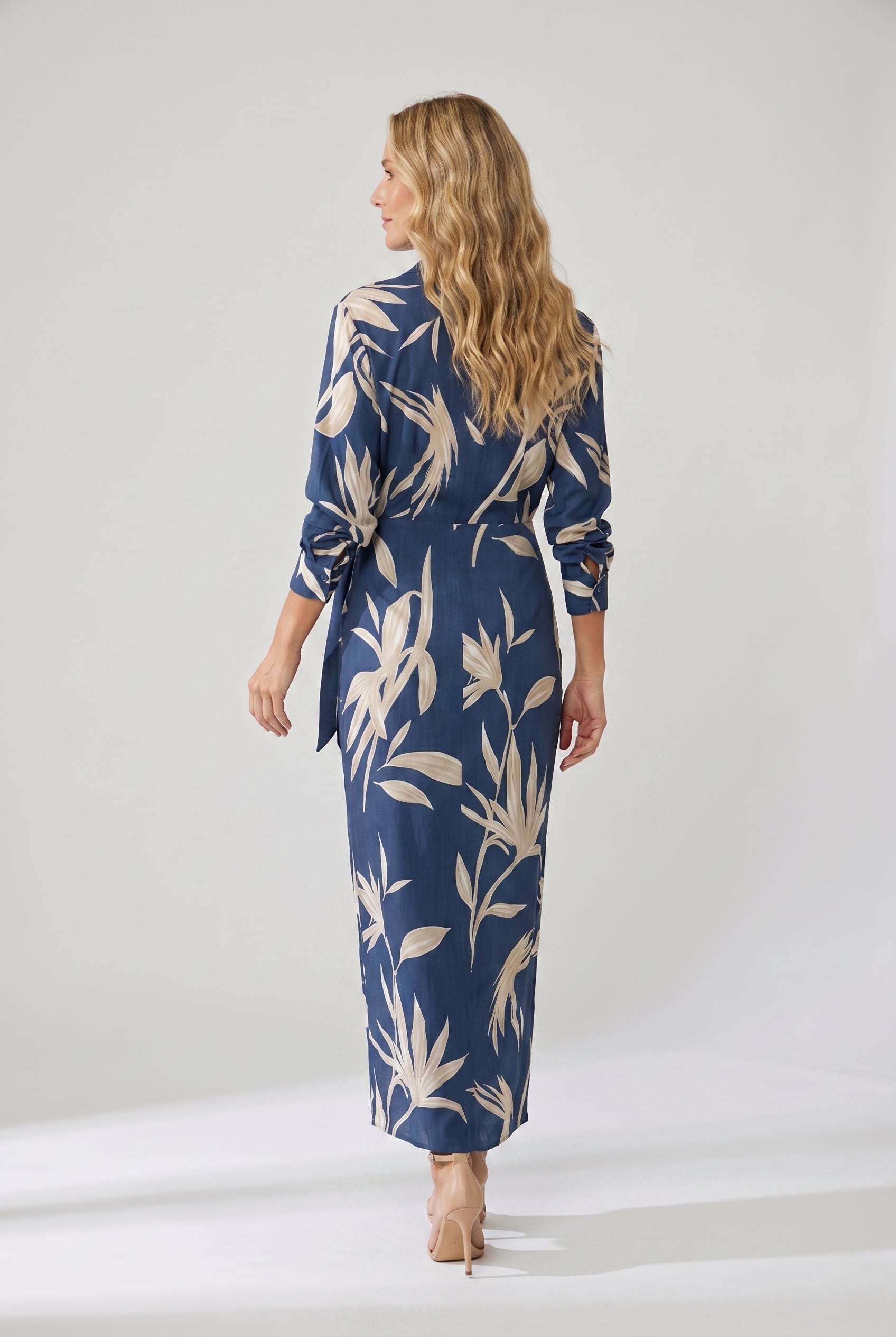 Women's Leaf Print V-Neck Wrap Maxi Dress | Nature-Inspired