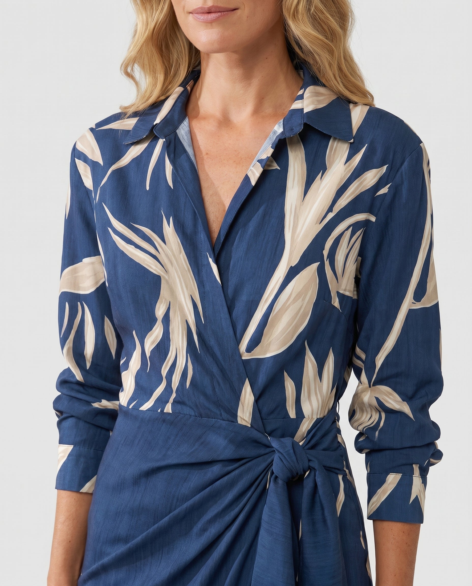 Women's Leaf Print V-Neck Wrap Maxi Dress | Nature-Inspired