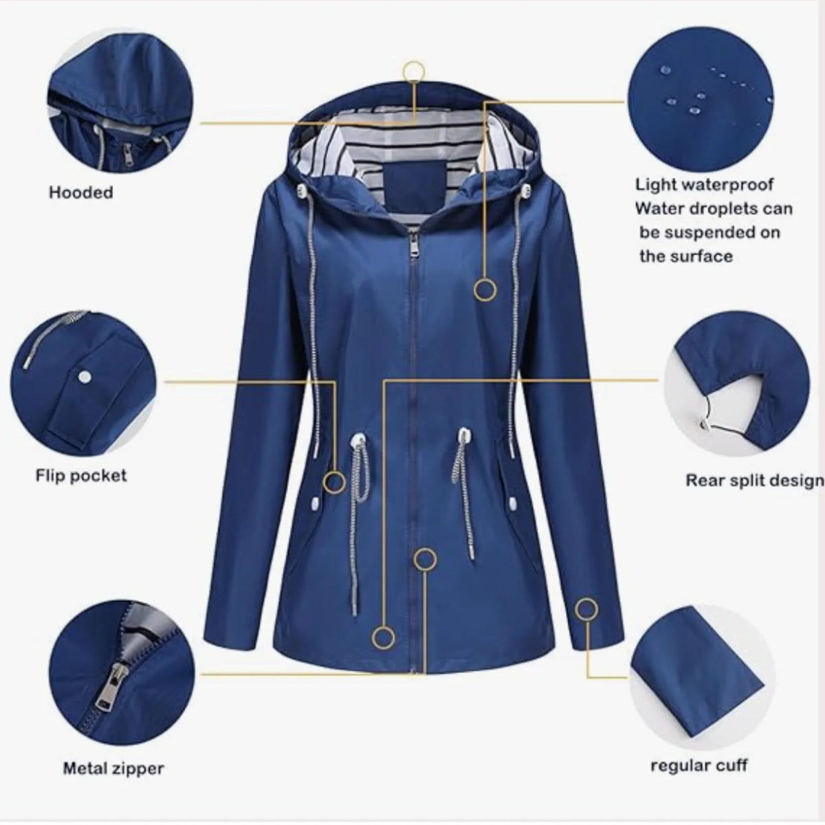 Women's Hooded Waterproof Jacket with Zip Front