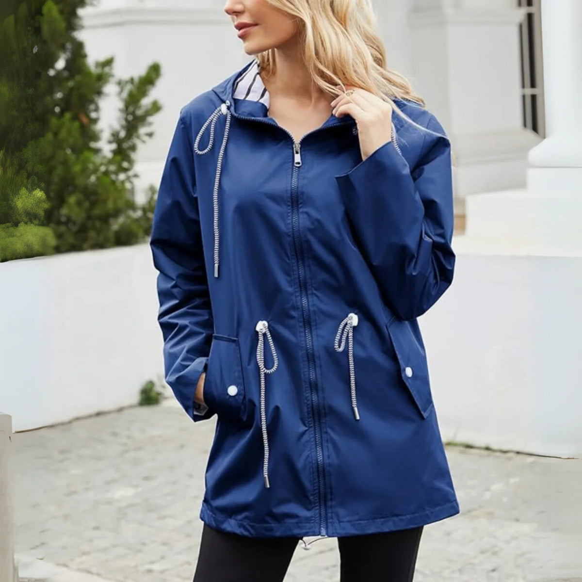 Women's Hooded Waterproof Jacket with Zip Front
