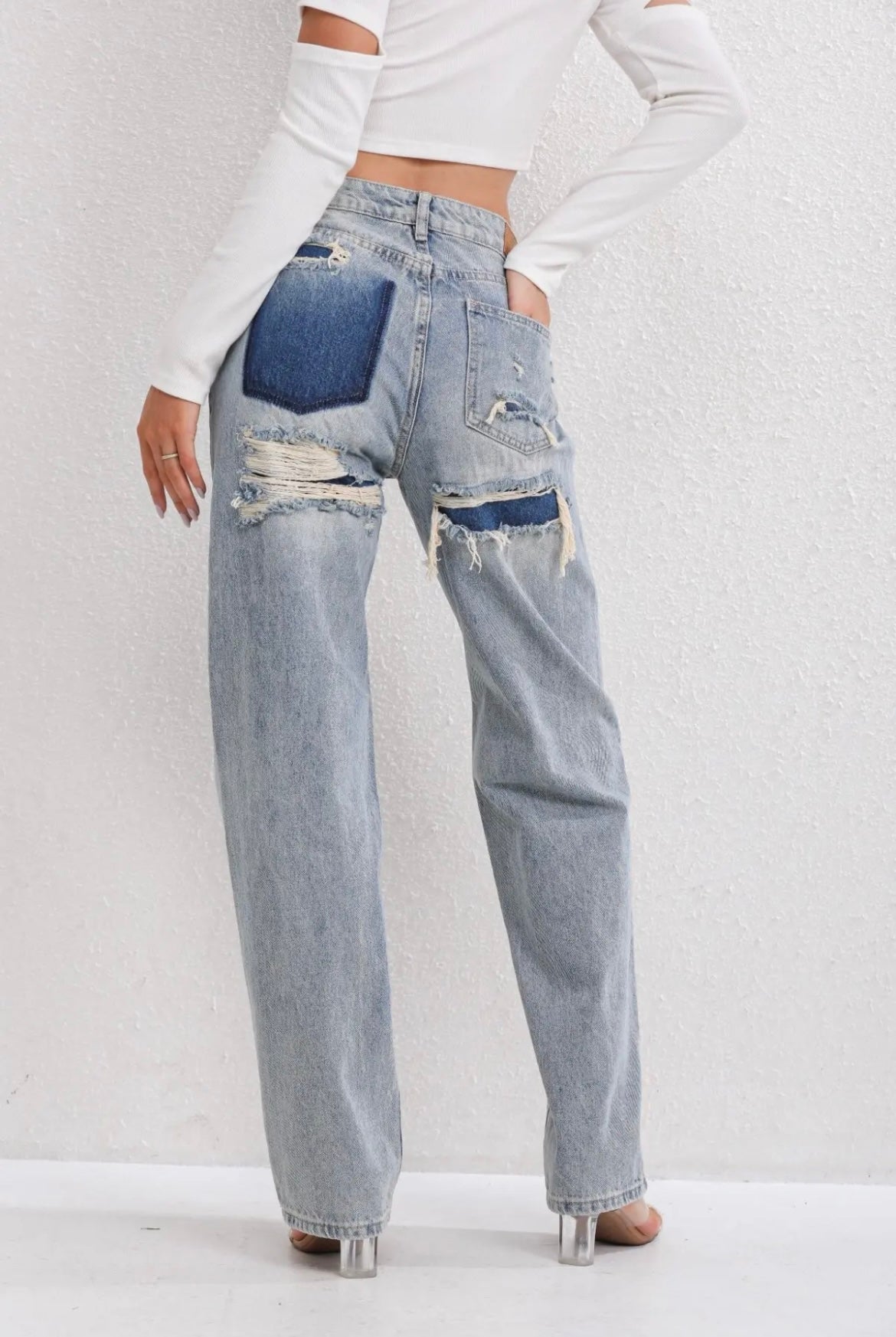 Women's Vintage Patch Pocket Jeans with Wide-Leg Fit