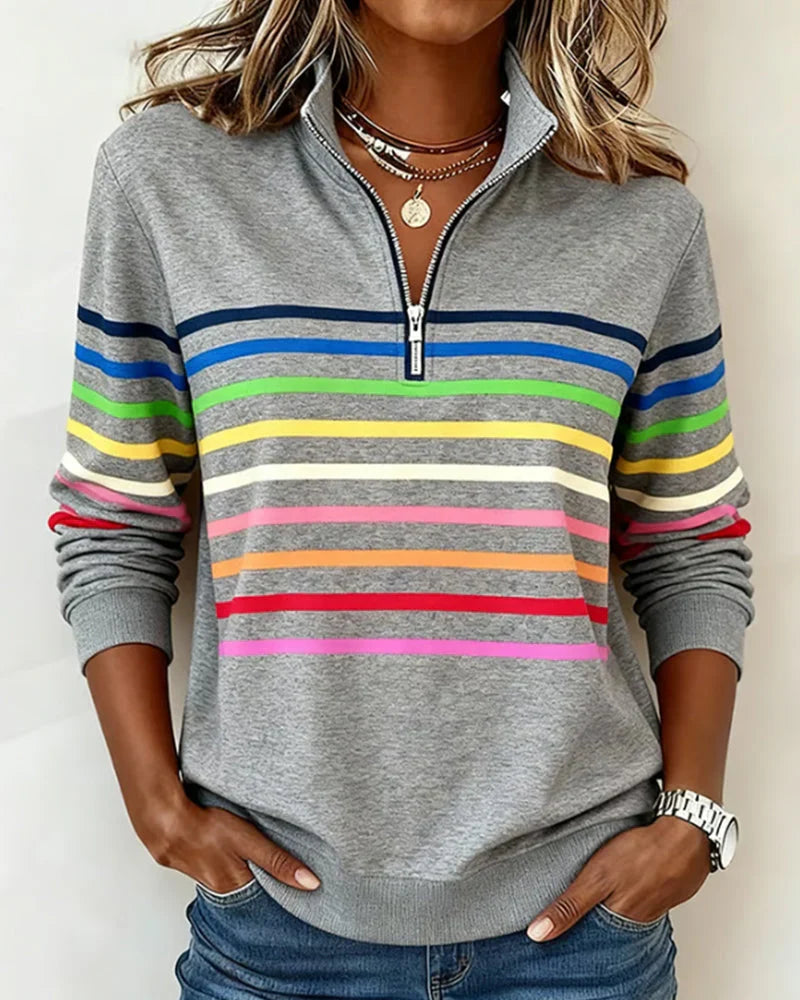 Women's Striped Quarter-Zip Sweatshirt