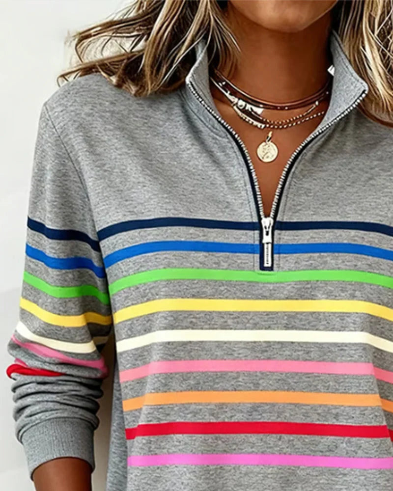 Women's Striped Quarter-Zip Sweatshirt