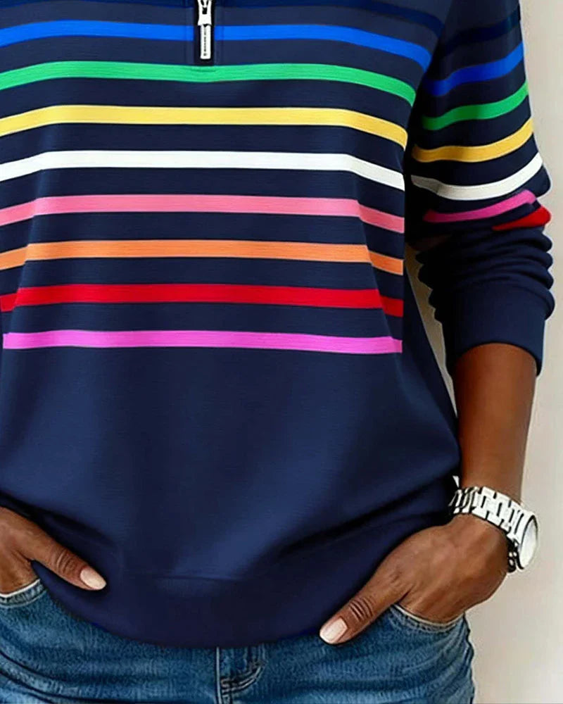 Women's Striped Quarter-Zip Sweatshirt