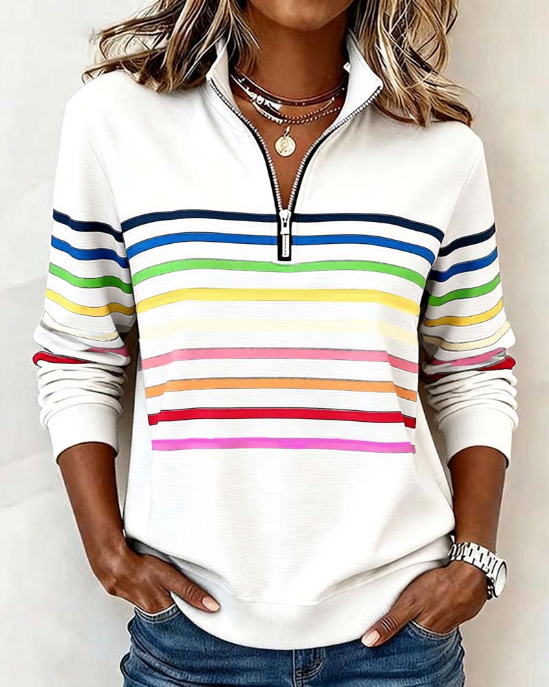 Women's Striped Quarter-Zip Sweatshirt
