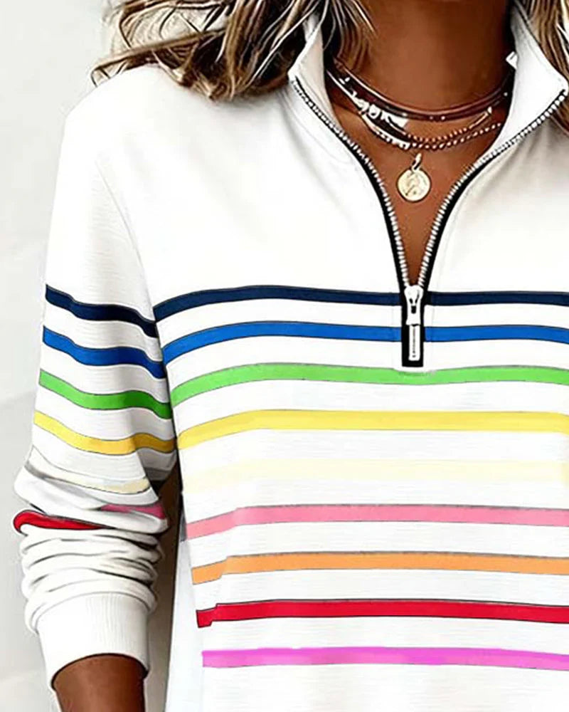 Women's Striped Quarter-Zip Sweatshirt