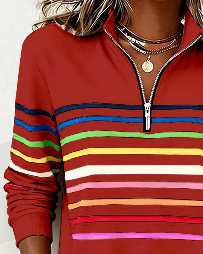 Women's Striped Quarter-Zip Sweatshirt