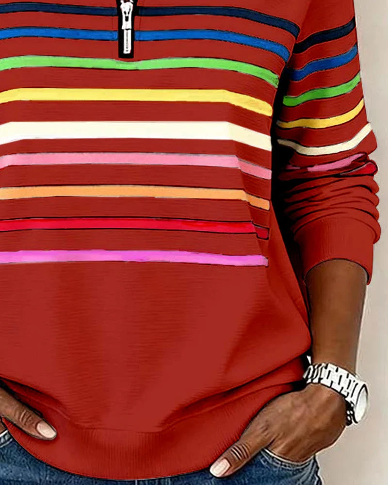 Women's Striped Quarter-Zip Sweatshirt