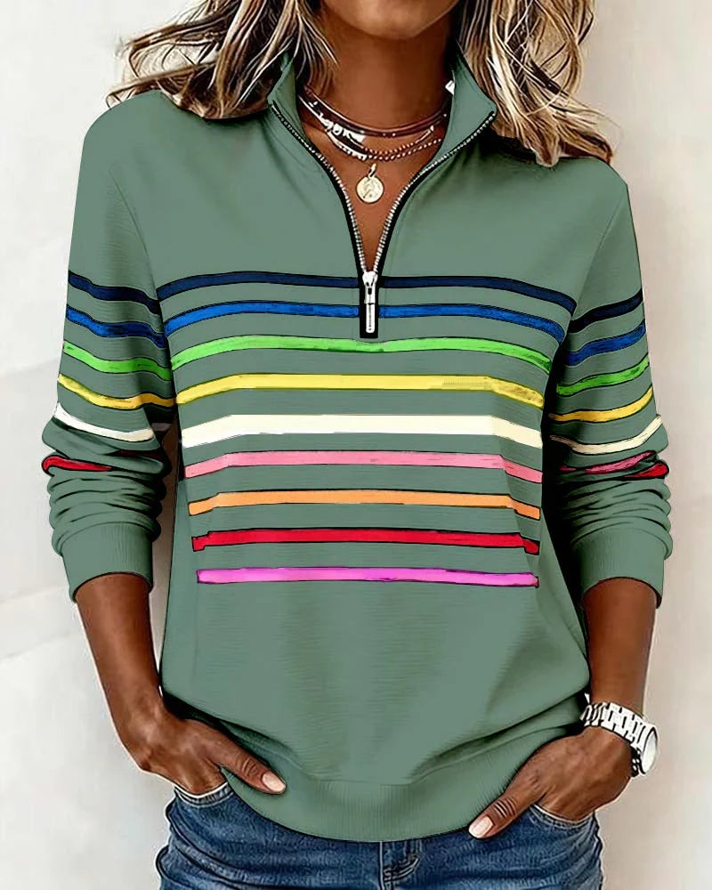 Women's Striped Quarter-Zip Sweatshirt