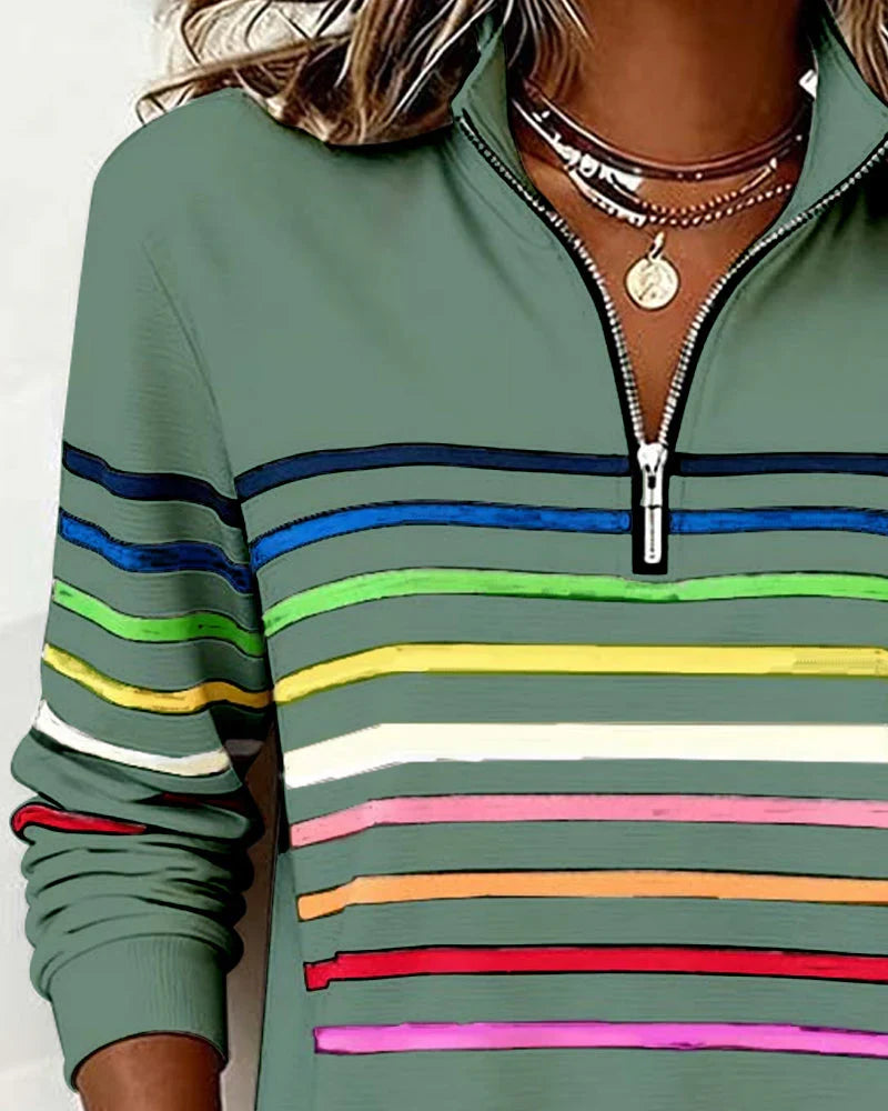 Women's Striped Quarter-Zip Sweatshirt