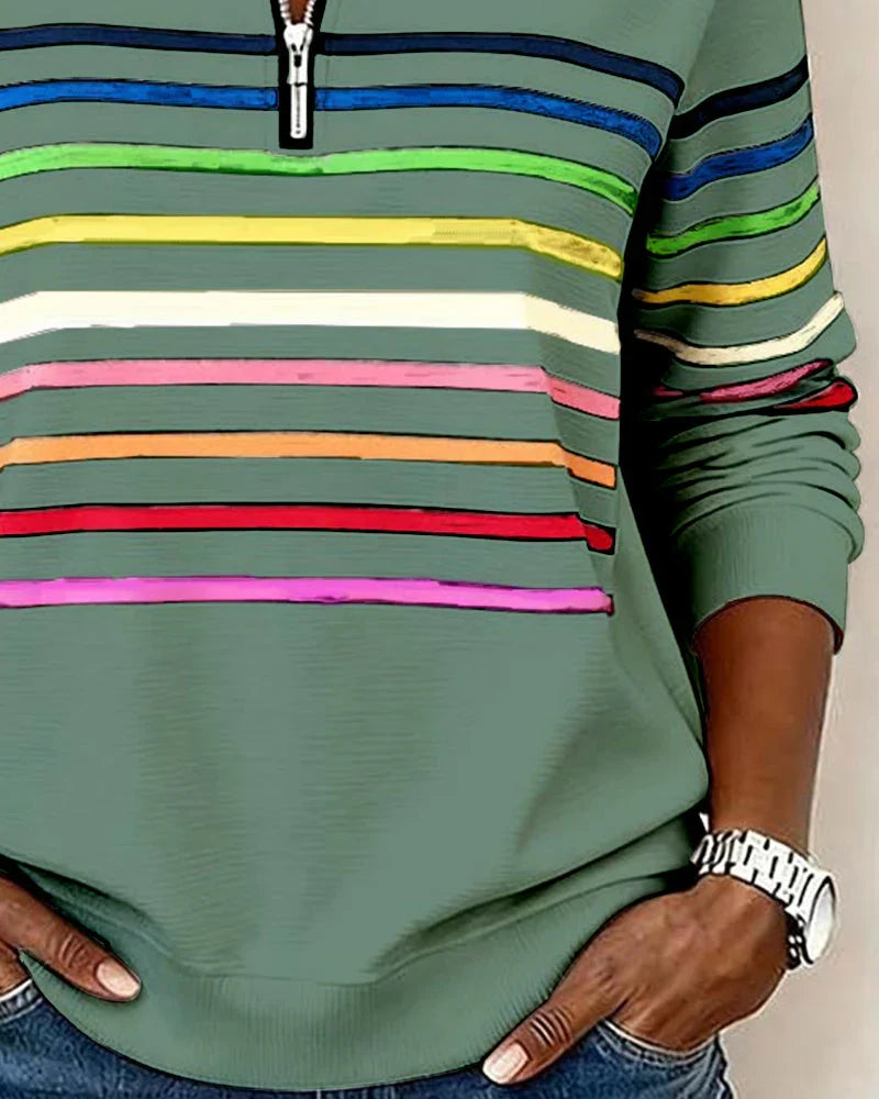 Women's Striped Quarter-Zip Sweatshirt